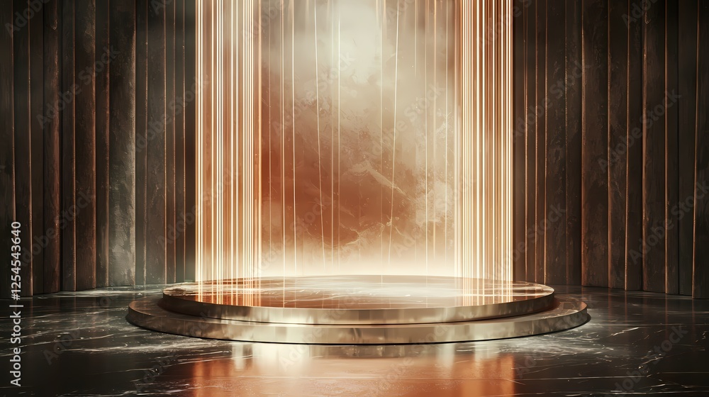 Poster elegant marble stage with golden light rays for product display in modern minimalist style