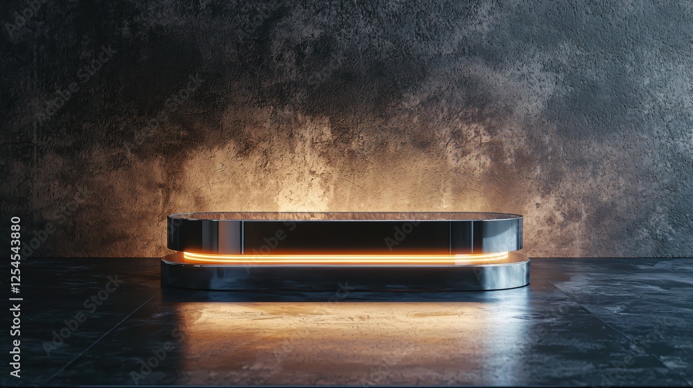 Poster modern illuminated platform against a textured wall creating a futuristic and stylish scene