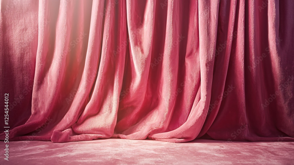 Poster luxurious pink velvet drapes and floor creating a soft elegant backdrop for product display