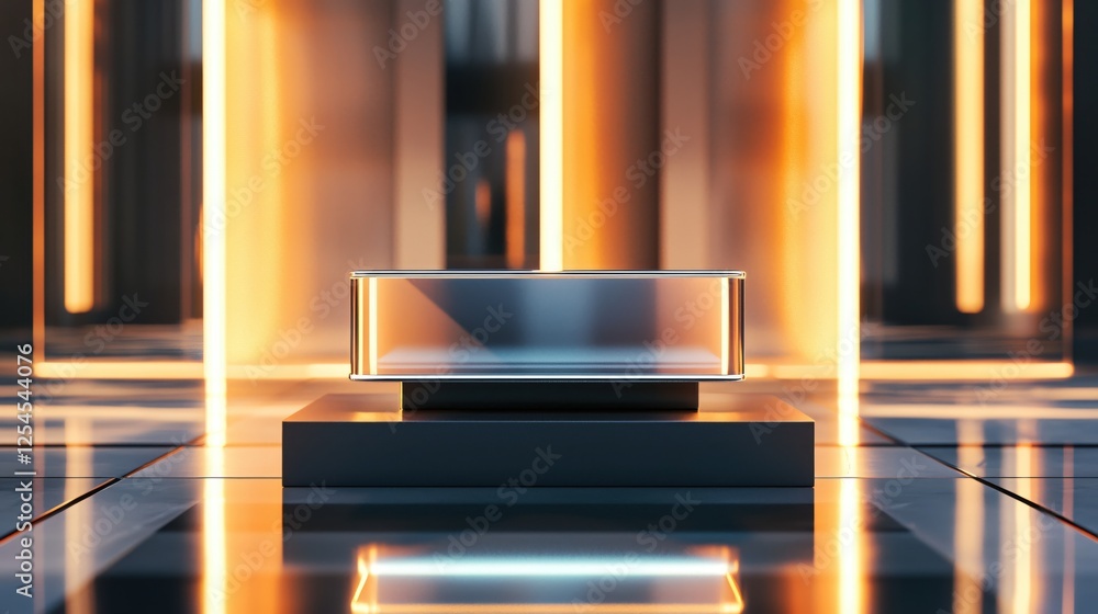 Aufkleber minimalist podium with glowing lines for product display in a modern futuristic setting