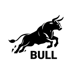Black bull, black and white silhouette icon logo vector illustration