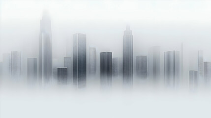 Fototapeta premium Foggy city skyline, urban scene, atmospheric