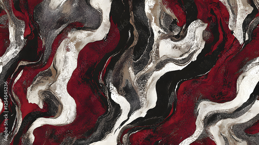 Poster red and black marble pattern with cosmic glow and ruby accents in abstract design