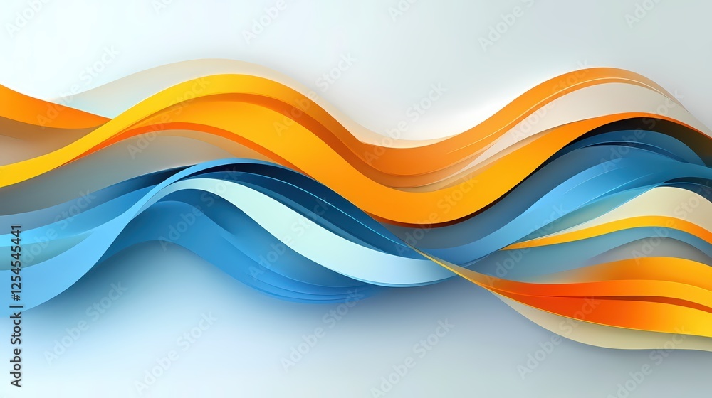 Poster abstract flowing waves of orange and blue shades creating a dynamic and modern background