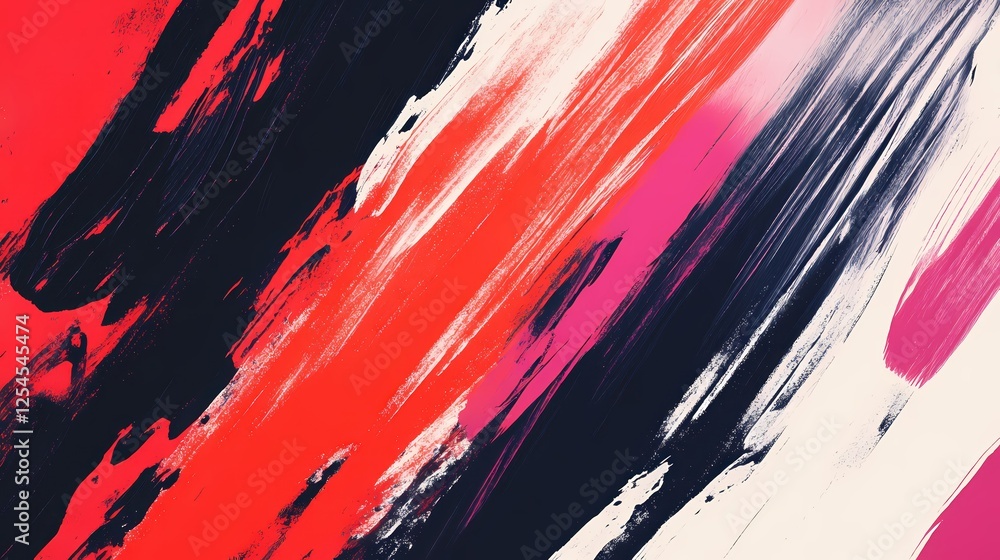Poster abstract brush strokes in vibrant red pink black and white creating a dynamic background