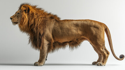 Fototapeta premium Majestic Male Lion Standing Proudly with Full Mane in Studio Setting, Captured in High Definition