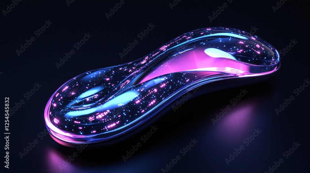 Poster futuristic abstract object with glowing neon lights and smooth surface on dark background