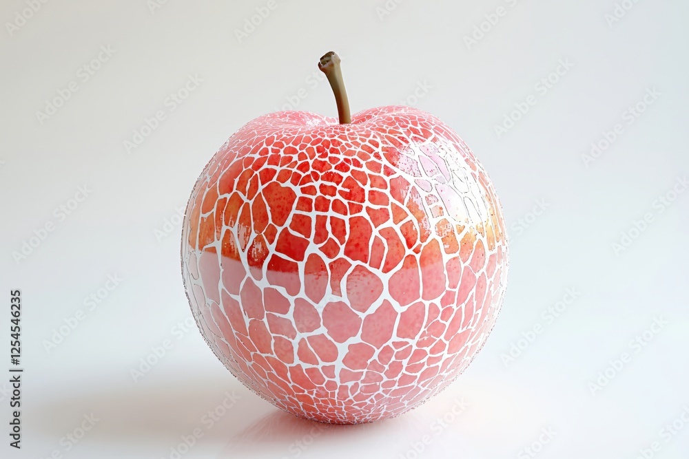 Poster artistic red apple with mosaic pattern in studio setting on white background still life