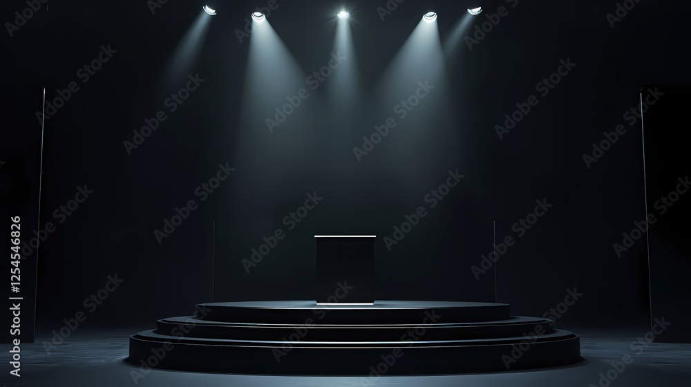 Poster elegant dark stage platform with spotlights for product presentation and event display