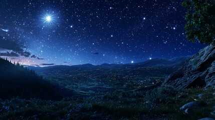 Obraz premium Majestic Starry Sky Over Serene Mountain Valley at Night