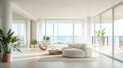Fototapeta premium Modern Minimalist Living Room with Ocean View and Natural Light