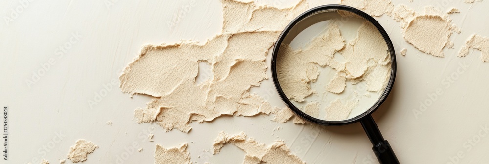 Poster exploring dry flaky skin with a magnifying glass revealing texture and detail in a scientific observ