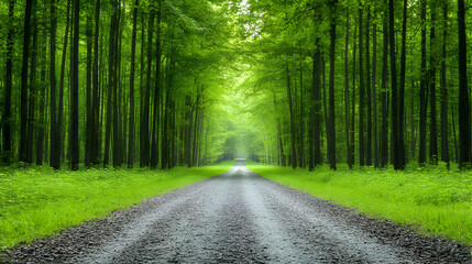 Fototapeta premium Lush Green Forest Road Landscape Photography