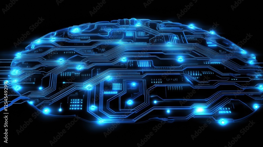 Aufkleber Exploring an abstract digital brain with glowing circuits and wires in a dark environment. Generative AI