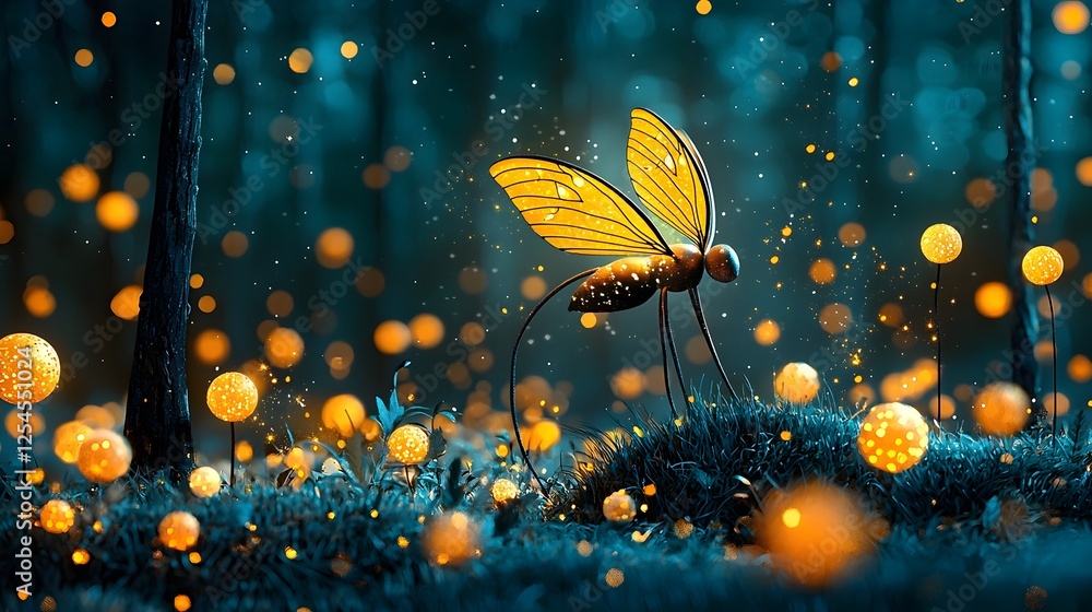 Poster enchanted glowing forest with sparkling fairy lights and floating orbs of light a mystical ethereal 