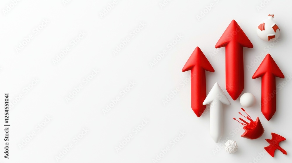 Poster red upward pointing arrows against a white background symbolizing growth progress and success in a b