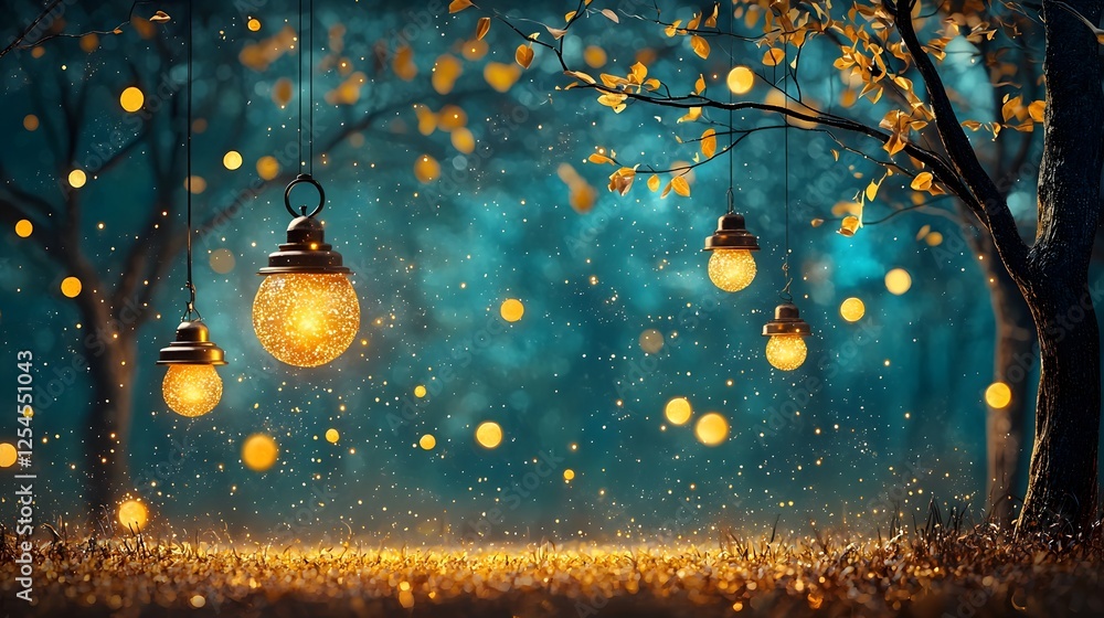 Aufkleber enchanted glowing forest with floating orbs of light and sparkling fairy dust creating a magical dre