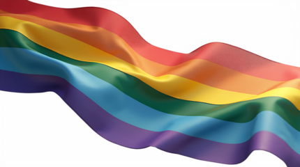 Wavy rainbow ribbon of LGBT pride isolated on transparent background. LGBT Pride Flag banner. LGBTQ colors flag. Love, freedom, support and rights. Illustration for social media Pride month designs 