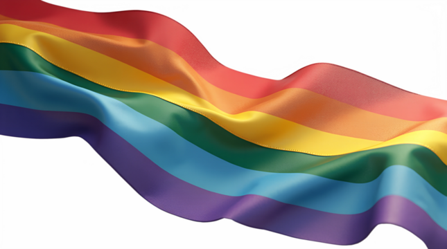 Wavy rainbow ribbon of LGBT pride isolated on transparent background. LGBT Pride Flag banner. LGBTQ colors flag. Love, freedom, support and rights. Illustration for social media Pride month designs 