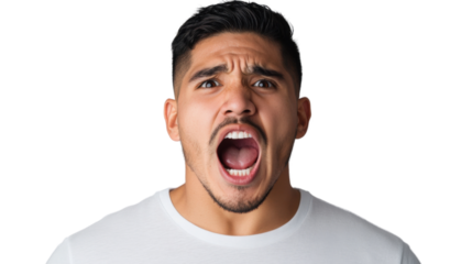 Furious man shouting with transparent background