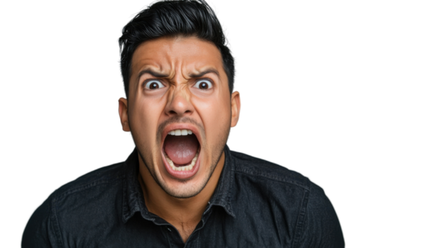 Angry man shouting with transparent background