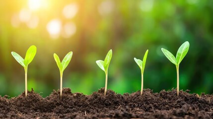 Row Of Seedlings Growing In Soil Under Sunlight