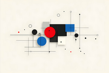 Obraz premium Abstract Geometric Illustration Red Blue Black Circles Squares