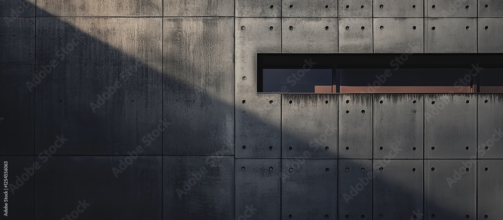 Poster concrete wall with window: a minimalistic and industrial photo of a weathered concrete wall featurin