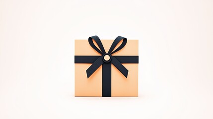 A beautifully wrapped gift box with a black ribbon, set against a soft, neutral background