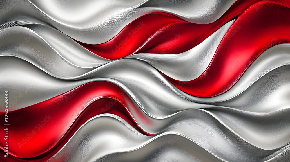 Poster abstract background featuring wavy red and silver textures with cosmic fusion elements and glowing d