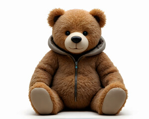 Obraz premium A playful teddy bear in a hooded jacket, ready for adventure, ideal for children's books and merchandise.