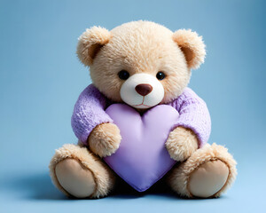 Obraz premium A charming teddy bear with a heart-shaped pillow, isolated on a white background for easy use in designs, perfect for cards or gifts.