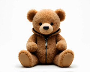 Fototapeta premium A lovable teddy bear in a hooded jacket, suitable for a wide range of creative projects. (Broad appeal for various creative uses)