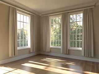 Fototapeta premium newly built bedroom with smooth walls and large windows