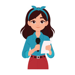 Female News Reporter Holding Microphone and Script Illustration