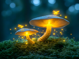 Glowing Mushrooms Fantasy Illustration