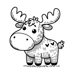 Cute Little Moose Cartoon Coloring Page Illustration