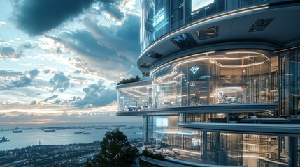 Modern Futuristic Architecture with Scenic Urban Skyline at Dusk
