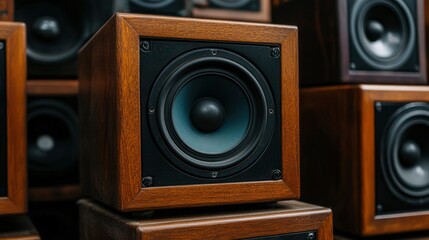 Fototapeta premium Wooden Cube Speakers High-Fidelity Audio System