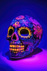 Colorful skull adorned with intricate floral designs radiates vi