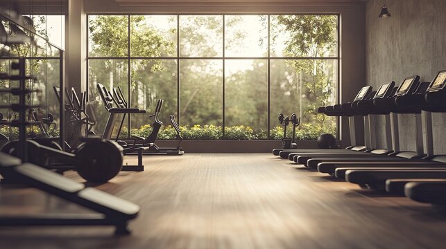 A trendy gym offering spring workout challenges with seasonal banners digital