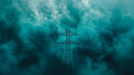 Pylon Silhouetted Against Dark Cloudy Sky with Electric Energy and Dramatic Atmosphere