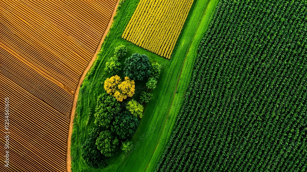 Poster aerial photography showcasing the intricate layout and vibrant colors of a well organized vegetable 