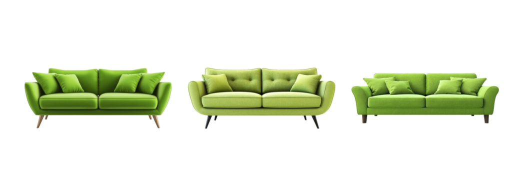 Green Modern Sofa Furniture Set for Interior Design, PNG Transparent on White Background - Powered by Adobe