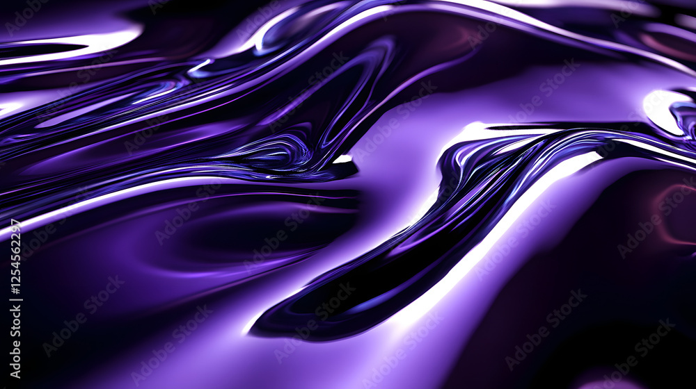 Poster vibrant purple liquid in a cosmic fusion with glowing elements and abstract shapes in a colorful bac