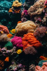 Obraz premium Tropical fish swimming among colorful corals in a vibrant reef aquarium