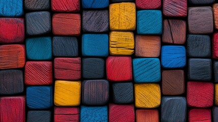 Colorful Wooden Block Mosaic Background Texture