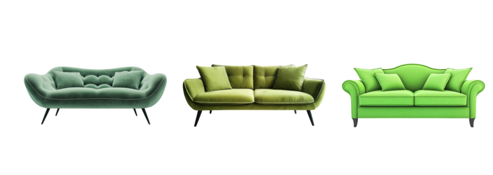 Green Modern Sofa Furniture Set for Interior Design, PNG Transparent on White Background