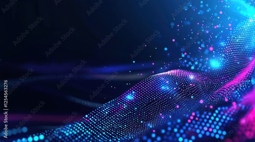 Poster abstract digital wave pattern with glowing dots