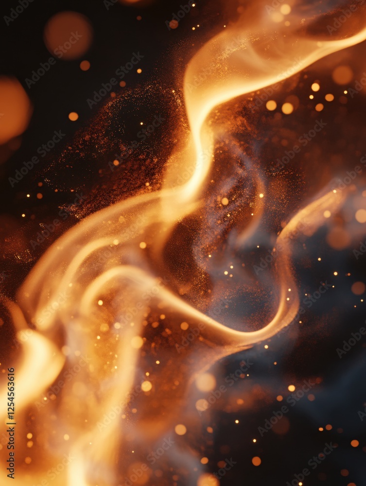 Aufkleber abstract fiery flow with glowing particles on dark background dynamic warm energy